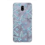 PrintiFy Samsung Galaxy J8 ile Uyumlu Kapak Floral Mavi Tasarımlı 1mm Fit Şeffaf Silikon Kılıf