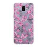 PrintiFy Samsung Galaxy J8 ile Uyumlu Kapak Floral Pembe Tasarımlı 1mm Fit Şeffaf Silikon Kılıf