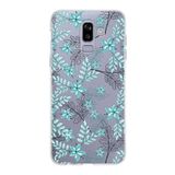 PrintiFy Samsung Galaxy J8 ile Uyumlu Kapak Floral Su Yeşili Tasarımlı 1mm Fit Şeffaf Silikon Kılıf