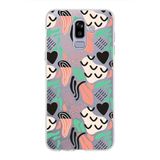 PrintiFy Samsung Galaxy J8 ile Uyumlu Kapak Memphis Desen - 1 Tasarımlı 1mm Fit Şeffaf Silikon Kılıf