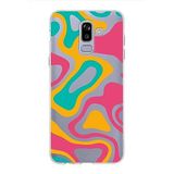PrintiFy Samsung Galaxy J8 ile Uyumlu Kapak Renkli Desen B Turuncu Tasarımlı 1mm Fit Şeffaf Silikon Kılıf