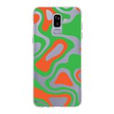 PrintiFy Samsung Galaxy J8 ile Uyumlu Kapak Renkli Desen E Yeşil Tasarımlı 1mm Fit Şeffaf Silikon Kılıf
