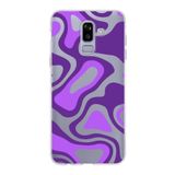 PrintiFy Samsung Galaxy J8 ile Uyumlu Kapak Renkli Desen F Mor Tasarımlı 1mm Fit Şeffaf Silikon Kılıf
