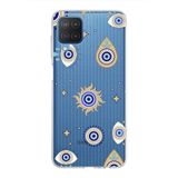 PrintiFy Samsung Galaxy M12 ile Uyumlu 1mm Slim Fit Nazar Boncuğu 5 Baskılı Şeffaf Kılıf