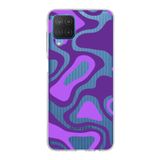 PrintiFy Samsung Galaxy M12 ile Uyumlu Kapak Renkli Desen F Mor Tasarımlı 1mm Fit Şeffaf Silikon Kılıf