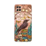 PrintiFy Samsung Galaxy M12 ile Uyumlu Vitray Bilge Kuzgun Tasarımlı Şeffaf Silikon Kılıf