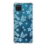 PrintiFy Samsung Galaxy M12 Uyumlu Köşe Korumalı Antişok Kapak Floral Mavi Tasarımlı Şeffaf Kılıf