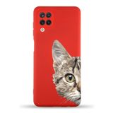 PrintiFy Samsung Galaxy M12 Uyumlu Lansman Kılıf Catface Tasarımlı İçi Kadife Kapak kirmizi