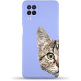 PrintiFy Samsung Galaxy M12 Uyumlu Lansman Kılıf Catface Tasarımlı İçi Kadife Kapak lila