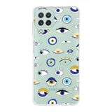 PrintiFy Samsung Galaxy M22 ile Uyumlu 1mm Slim Fit Nazar Boncuğu 2 Baskılı Şeffaf Kılıf