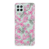 PrintiFy Samsung Galaxy M22 ile Uyumlu Kapak Floral Pembe Tasarımlı 1mm Fit Şeffaf Silikon Kılıf