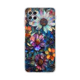 PrintiFy Samsung Galaxy M22 ile Uyumlu Vitray Mücevher Flora Tasarımlı Şeffaf Silikon Kılıf