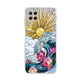 PrintiFy Samsung Galaxy M22 ile Uyumlu Vitray Okyanus Sabahı Tasarımlı Şeffaf Silikon Kılıf