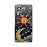 PrintiFy Samsung Galaxy M22 ile Uyumlu Vitray Sol ve Luna Tasarımlı Şeffaf Silikon Kılıf
