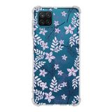 PrintiFy Samsung Galaxy M22 Uyumlu Köşe Korumalı Antişok Kapak Floral Lila Tasarımlı Şeffaf Kılıf