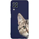 PrintiFy Samsung Galaxy M22 Uyumlu Lansman Kılıf Catface Tasarımlı İçi Kadife Kapak lacivert