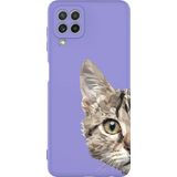 PrintiFy Samsung Galaxy M22 Uyumlu Lansman Kılıf Catface Tasarımlı İçi Kadife Kapak lila