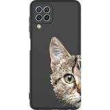 PrintiFy Samsung Galaxy M22 Uyumlu Lansman Kılıf Catface Tasarımlı İçi Kadife Kapak siyah