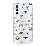 PrintiFy Samsung Galaxy M23 ile Uyumlu 1mm Slim Fit Nazar Boncuğu 2 Baskılı Şeffaf Kılıf