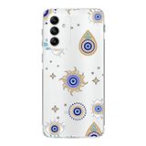 PrintiFy Samsung Galaxy M23 ile Uyumlu 1mm Slim Fit Nazar Boncuğu 5 Baskılı Şeffaf Kılıf