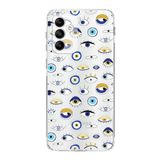 PrintiFy Samsung Galaxy M23 ile Uyumlu Nazar Boncuğu 2 Baskılı Kamera Korumalı Şeffaf Silikon Kılıf