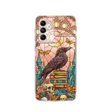 PrintiFy Samsung Galaxy M23 ile Uyumlu Vitray Bilge Kuzgun Tasarımlı Şeffaf Silikon Kılıf