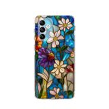 PrintiFy Samsung Galaxy M23 ile Uyumlu Vitray Mavi Bahar Tasarımlı Şeffaf Silikon Kılıf