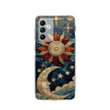 PrintiFy Samsung Galaxy M23 ile Uyumlu Vitray Sol ve Luna Tasarımlı Şeffaf Silikon Kılıf
