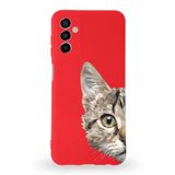 PrintiFy Samsung Galaxy M23 Uyumlu Lansman Kılıf Catface Tasarımlı İçi Kadife Kapak kirmizi