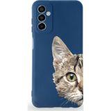 PrintiFy Samsung Galaxy M23 Uyumlu Lansman Kılıf Catface Tasarımlı İçi Kadife Kapak lacivert