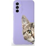 PrintiFy Samsung Galaxy M23 Uyumlu Lansman Kılıf Catface Tasarımlı İçi Kadife Kapak lila