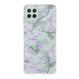 PrintiFy Samsung Galaxy M32 ile Uyumlu Kapak Floral Lila Tasarımlı 1mm Fit Şeffaf Silikon Kılıf