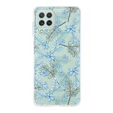 PrintiFy Samsung Galaxy M32 ile Uyumlu Kapak Floral Mavi Tasarımlı 1mm Fit Şeffaf Silikon Kılıf