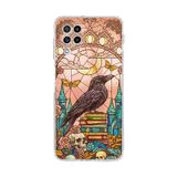 PrintiFy Samsung Galaxy M32 ile Uyumlu Vitray Bilge Kuzgun Tasarımlı Şeffaf Silikon Kılıf