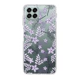 PrintiFy Samsung Galaxy M33 ile Uyumlu Kapak Floral Lila Tasarımlı 1mm Fit Şeffaf Silikon Kılıf