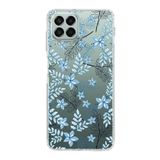 PrintiFy Samsung Galaxy M33 ile Uyumlu Kapak Floral Mavi Tasarımlı 1mm Fit Şeffaf Silikon Kılıf