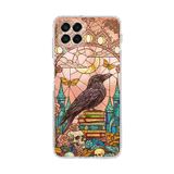 PrintiFy Samsung Galaxy M33 ile Uyumlu Vitray Bilge Kuzgun Tasarımlı Şeffaf Silikon Kılıf
