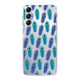PrintiFy Samsung Galaxy M34 ile Uyumlu 1mm Slim Fit Nazar Boncuğu 4 Baskılı Şeffaf Kılıf