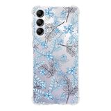 PrintiFy Samsung Galaxy M34 Uyumlu Köşe Korumalı Antişok Kapak Floral Mavi Tasarımlı Şeffaf Silikon Kılıf