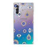 PrintiFy Samsung Galaxy Note 10 ile Uyumlu Nazar Boncuğu 5 Kamera Korumalı Şeffaf Silikon Kılıf