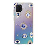 PrintiFy Samsung Galaxy Note 10 Lite ile Uyumlu 1mm Slim Fit Nazar Boncuğu 5 Baskılı Şeffaf Kılıf