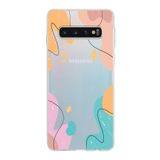 PrintiFy Samsung Galaxy S10 ile Uyumlu Kapak Karışık Renkler Tasarımlı 1mm Fit Şeffaf Silikon Kılıf