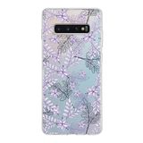 PrintiFy Samsung Galaxy S10 Plus ile Uyumlu Kapak Floral Lila Tasarımlı 1mm Fit Şeffaf Silikon Kılıf