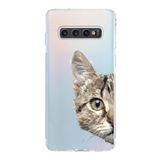 Printify Samsung Galaxy S10 Uyumlu Kamera Korumalı Kapak Catface Tasarımlı Şeffaf Silikon Kılıf