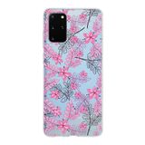 PrintiFy Samsung Galaxy S20 Plus ile Uyumlu Kapak Floral Pembe Tasarımlı 1mm Fit Şeffaf Silikon Kılıf