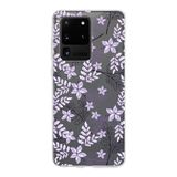 PrintiFy Samsung Galaxy S20 Ultra ile Uyumlu Kapak Floral Lila Tasarımlı 1mm Fit Şeffaf Silikon Kılıf