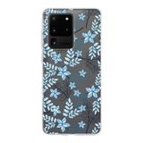 PrintiFy Samsung Galaxy S20 Ultra ile Uyumlu Kapak Floral Mavi Tasarımlı 1mm Fit Şeffaf Silikon Kılıf