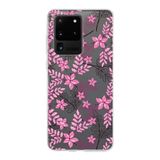 PrintiFy Samsung Galaxy S20 Ultra ile Uyumlu Kapak Floral Pembe Tasarımlı 1mm Fit Şeffaf Silikon Kılıf