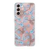 PrintiFy Samsung Galaxy S21 ile Uyumlu Kapak Floral Mavi Tasarımlı 1mm Fit Şeffaf Silikon Kılıf
