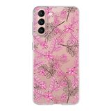 PrintiFy Samsung Galaxy S21 ile Uyumlu Kapak Floral Pembe Tasarımlı 1mm Fit Şeffaf Silikon Kılıf